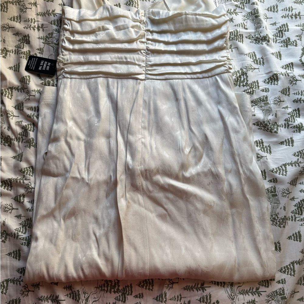 Express White Ruched Slip Elegant Dress with Spaghetti Strap - Picture 5 of 6